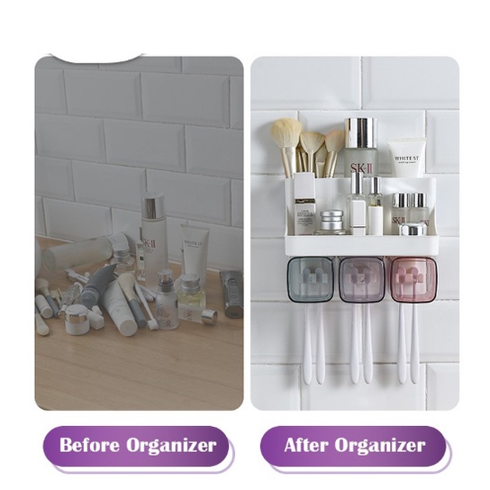 【COD+Pengiriman Cepat】YUN Rak Sikat Gigi Kamar Mandi Tooth Brush Hanger Organizer 2/4 Cup Set Plastik Rak Sikat Gigi  Organizer Tempat Sikat Gigi Dispenser Odol Rak Kamar Mandi Tempat Sabun Squeeze Toothpaste Artifact