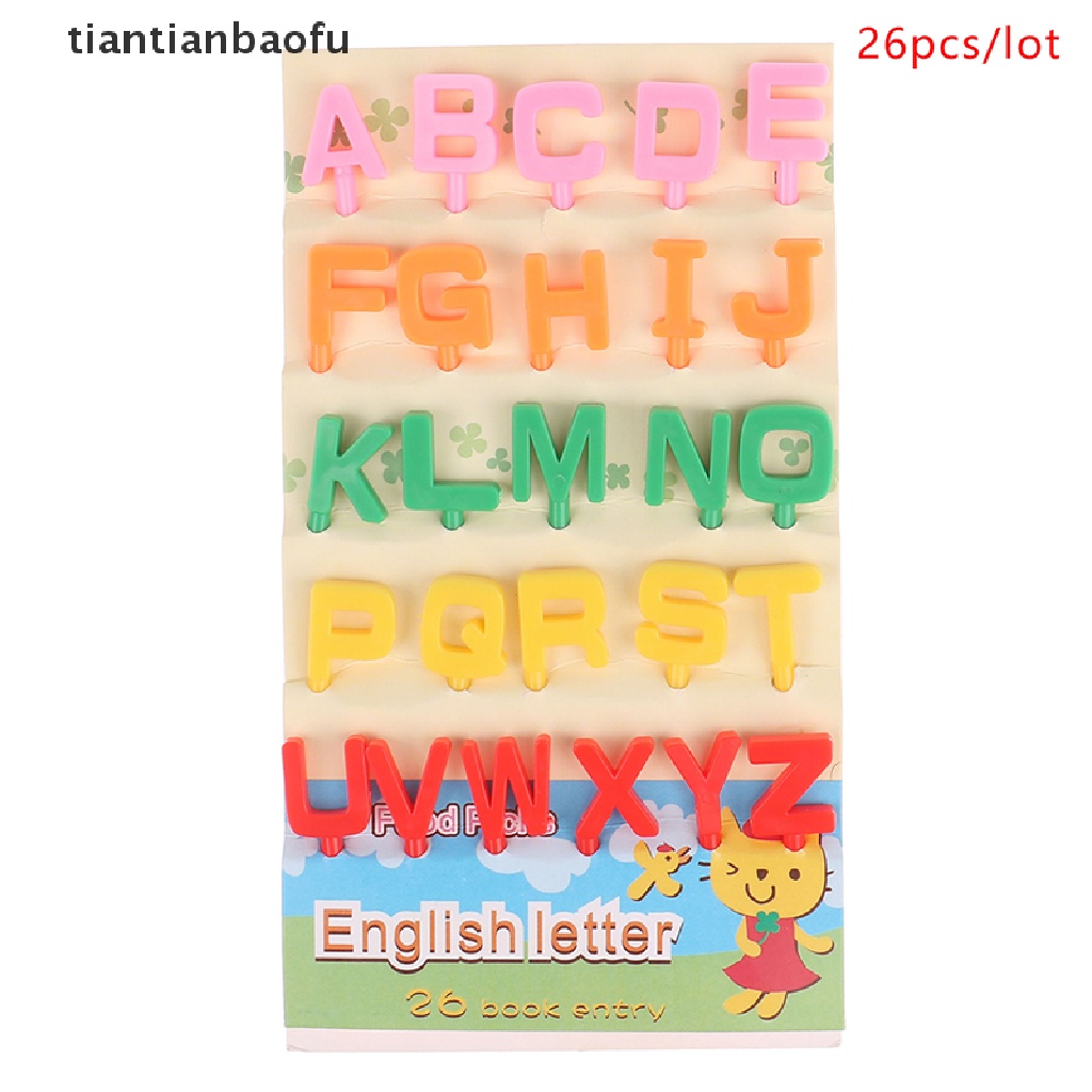 26 Pcs / Set Garpu Buah Kue Portabel Bahan Plastik Motif Kartun Alfabet