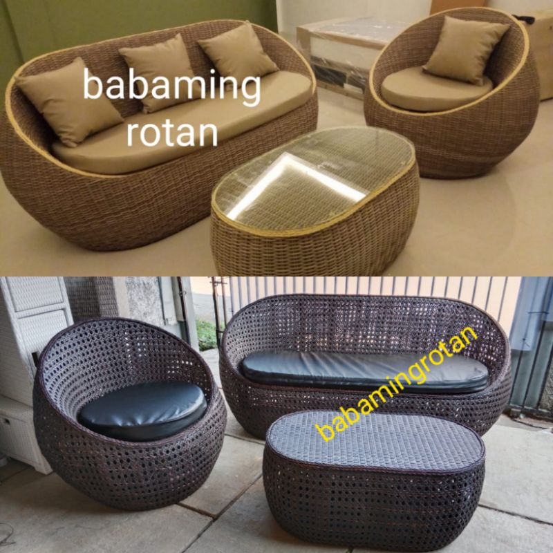 Set kursi meja teras rotan sintetis pinky cathcy bogor cibinong