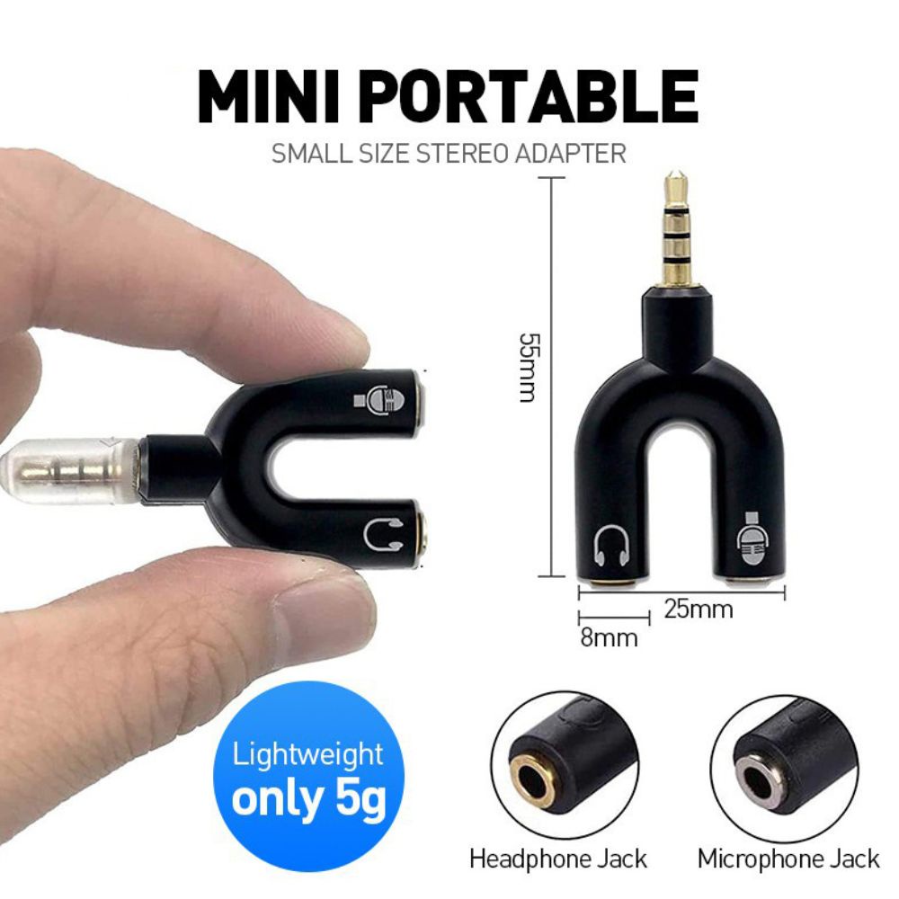 MARKETBIX Penghubung ke Headphone &amp; Mic Audio Splitter U shape 2 in 1 Mic dan audio jack 3.5 mm