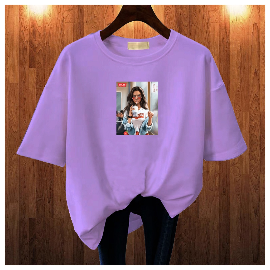 CALVIERO SHOP - BAJU KAOS ATASAN WANITA PRINT LEVISS GIRL LOGO GALAXY PRINT