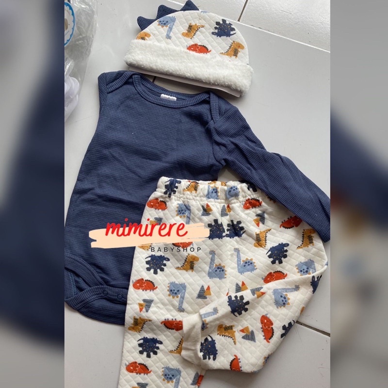 Setelan Piyama Rib Jumper Lengan Panjang Celana Panjang Topi 3D