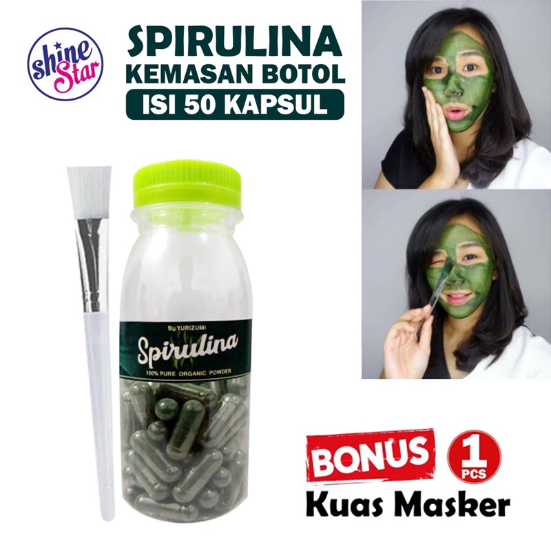 [ISI 50 KAPSUL] Masker Spirulina Asli By Yurizumi - Masker Wajah Spirulina Herbal Alami Isi 50 Kapsul Obat Jerawat + GRATIS KUAS MASKER 1 PCS