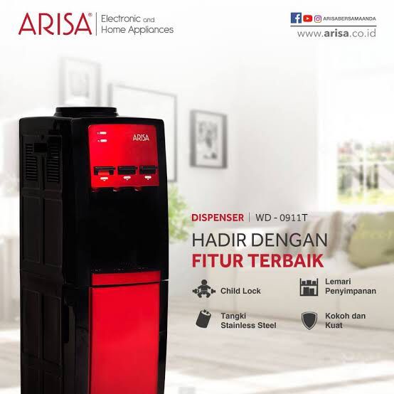 Dispenser ARISA 0911T Galon  Atas 3 Kran ( Panas, Normal, Dingin )