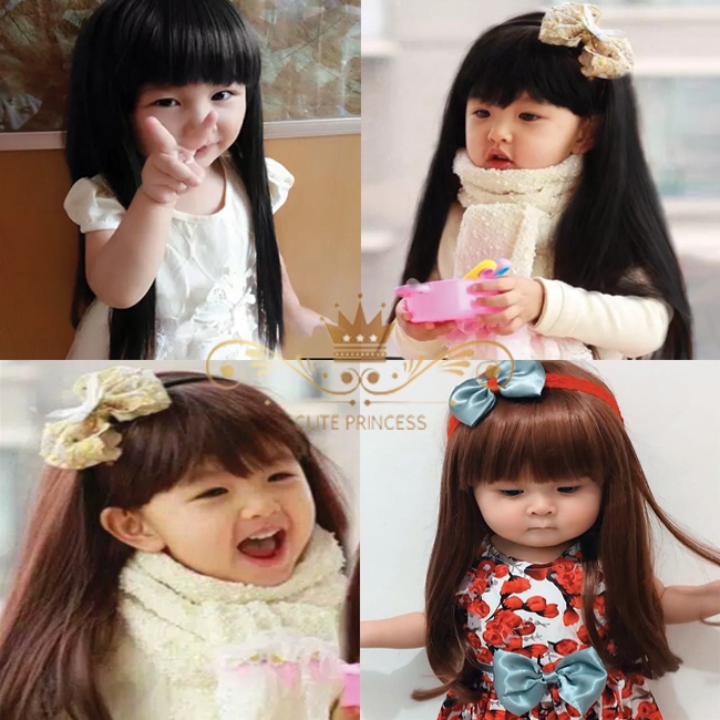 Wik Anak Perempuan Model Lurus Panjang Sepinggang Warna Hitam & Coklat Tua usia 6 bulan - 10 tahun