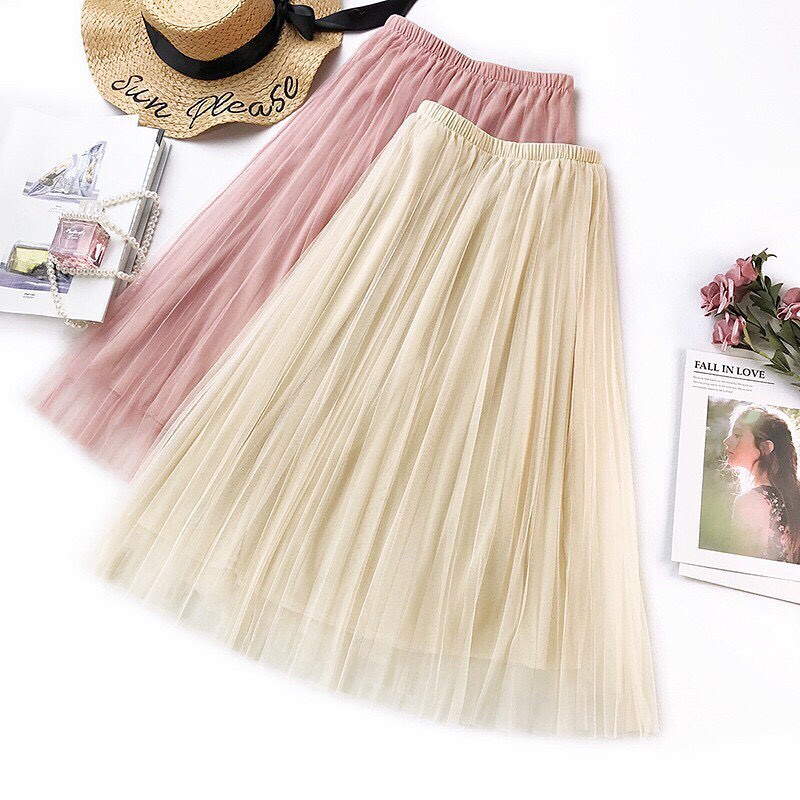 Ariana - Rok Tutu  Dewasa Panjang 90 cm Model High Waist Lipat Bahan Mesh Tulle Elastis