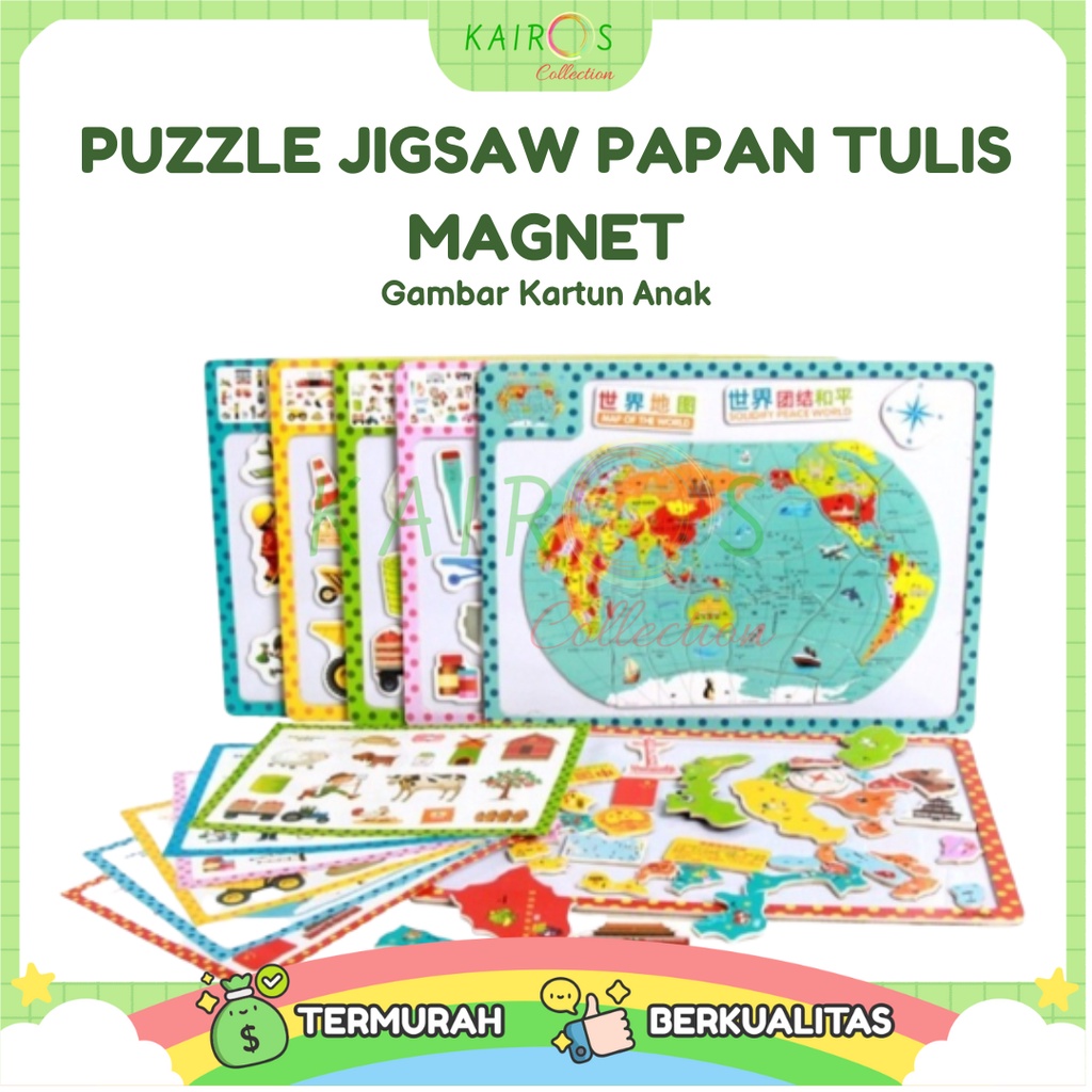 Puzzle Jigsaw Papan Tulis Magnet Gambar Kartun Anak