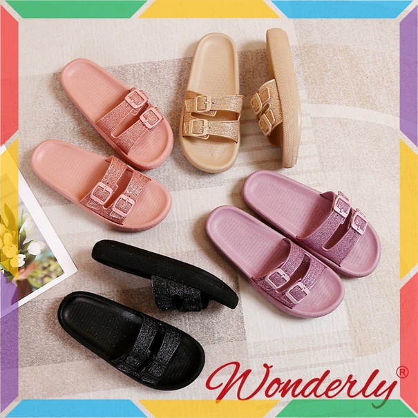 L1920-15 Sandal Slop Gliter Wanita Wonderly Sendal Selop Glitter Cewek Ban 2 Karet Import Glanzton