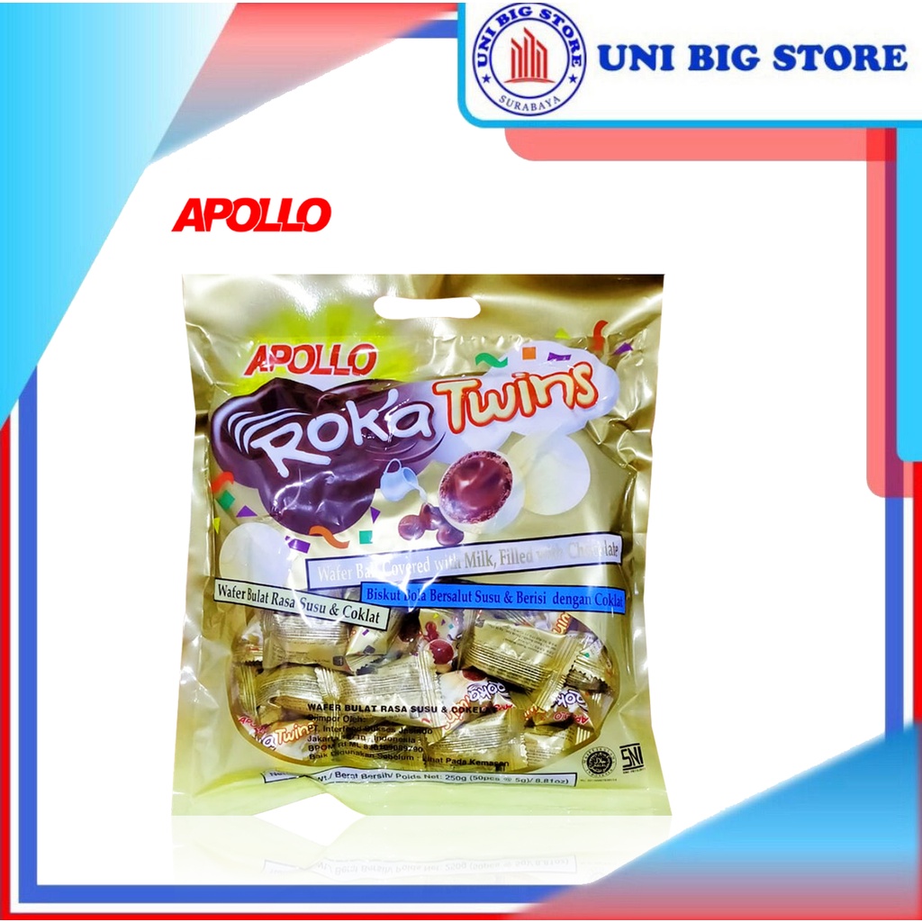 

Apollo ROKA TWINS Wafer Chocolate Ball Bulat Salut Coklat Susu 250 gr