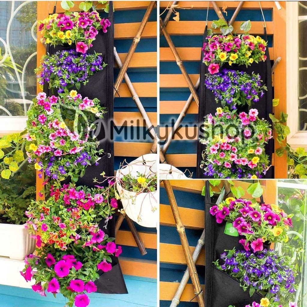 WALL PLANTER BAG EASY GROW NON WOVEN VERTIKAL 9 KANTONG HITAM