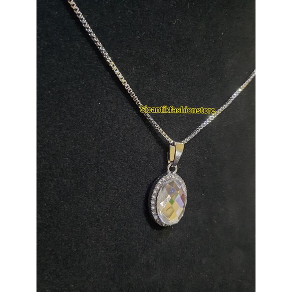 Kalung Titanium Wanita Plus Liontin Perak Silver 925 Anti Karat Selamanya Kalung Wanita Rantai kotak Silver Liontin Perak Silver 925 Fashion Wanita Perhiasan Wanita