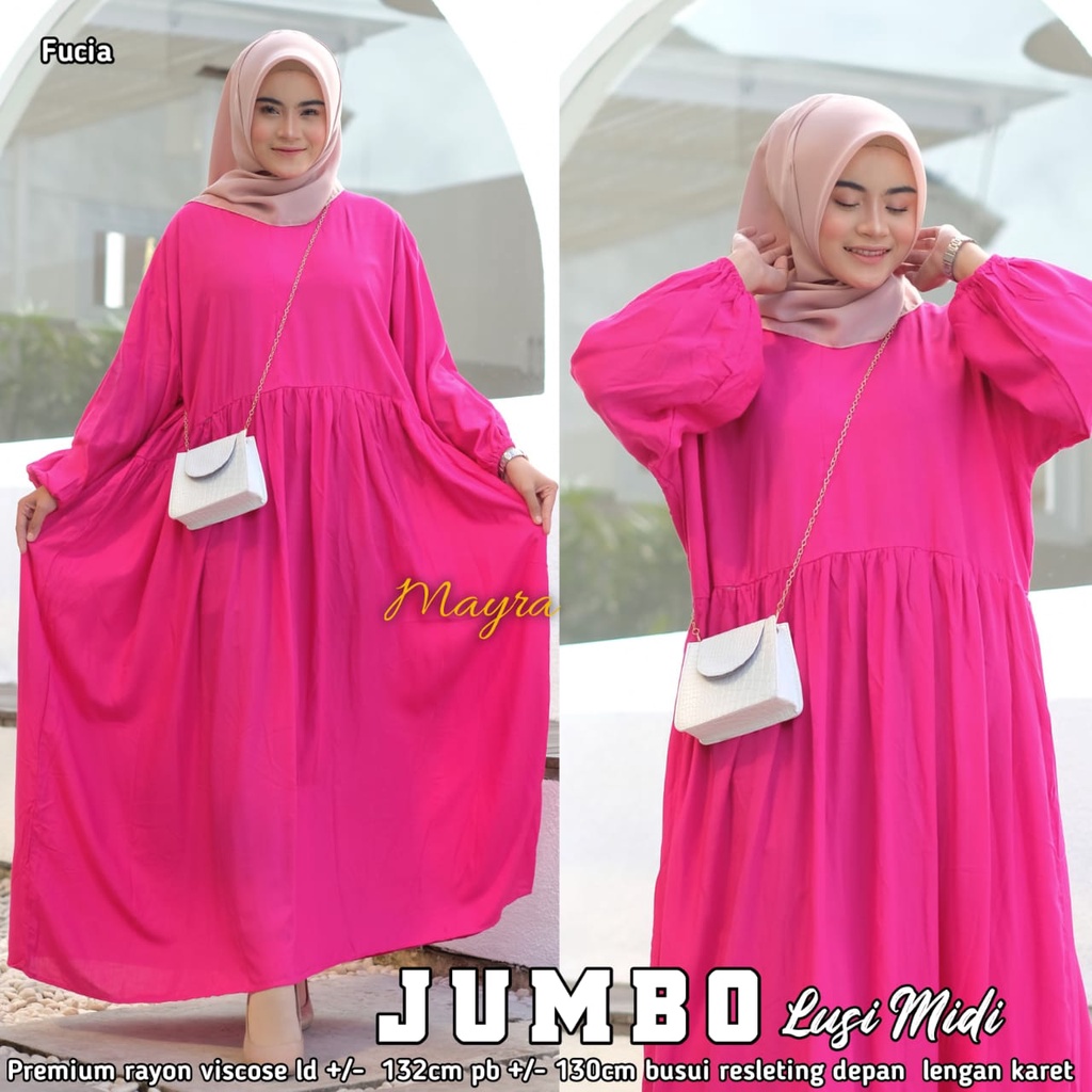 [Bayar Di tempat]. haniya 2 DRESS XXXL JUMBO / BAHAN RAYON TWILL / GAMIS SYARI LD 130-lusi fusia