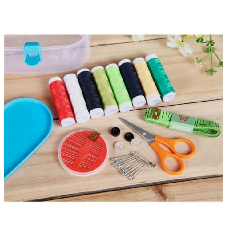 A226 (TANPA JARUM) SATU SET ALAT JAHIT sewing kit peralatan menjahit penjahit benang perlengkapan hobi koleksi baju bahan jarum pentul peniti kotak box gunting meteran meter warna warni banyak souvenir hadiah