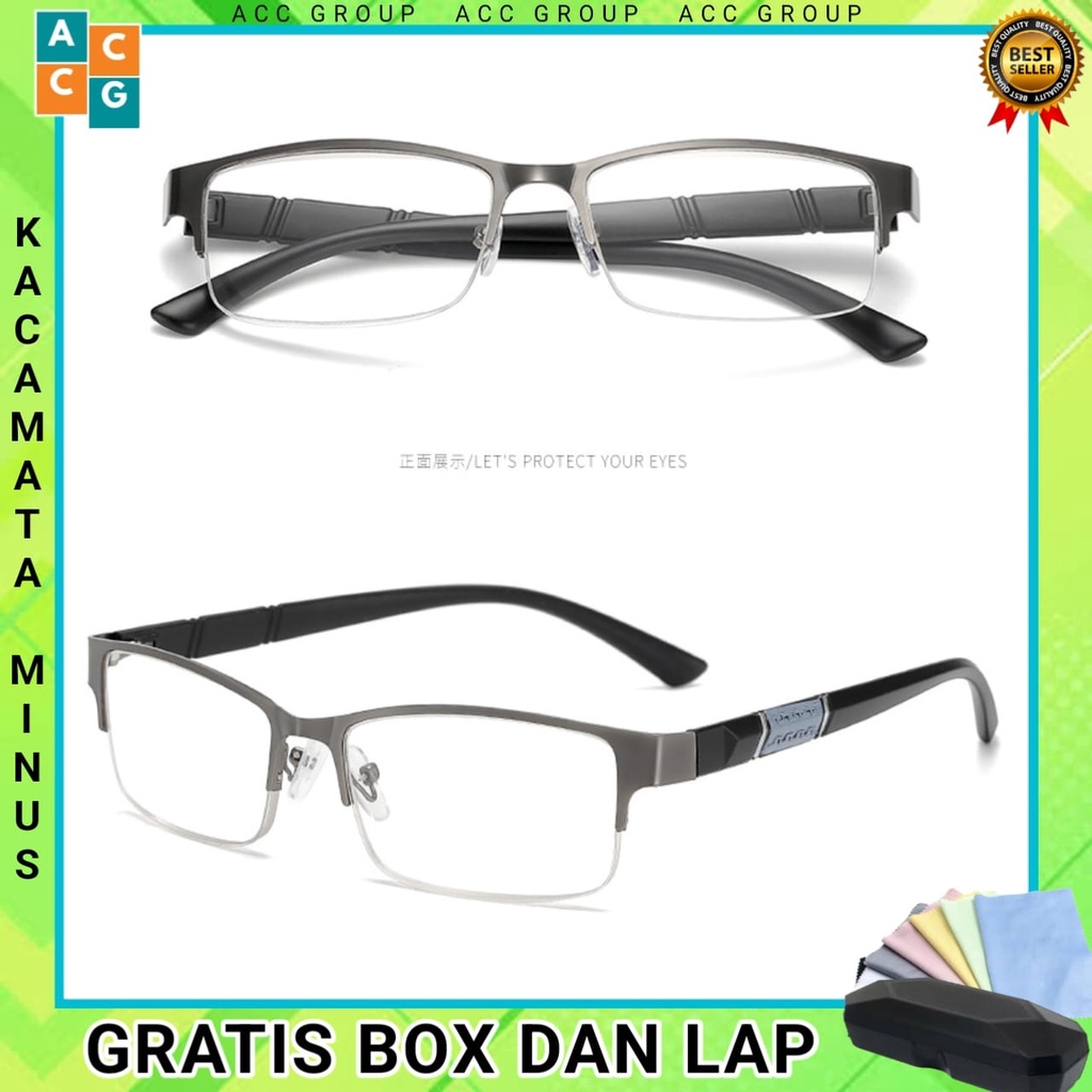 KACAMATA MINUS HALF FRAME ANTI RADIASI UKURAN O.50 s/d 5.00 FREE BOX DAN LAP