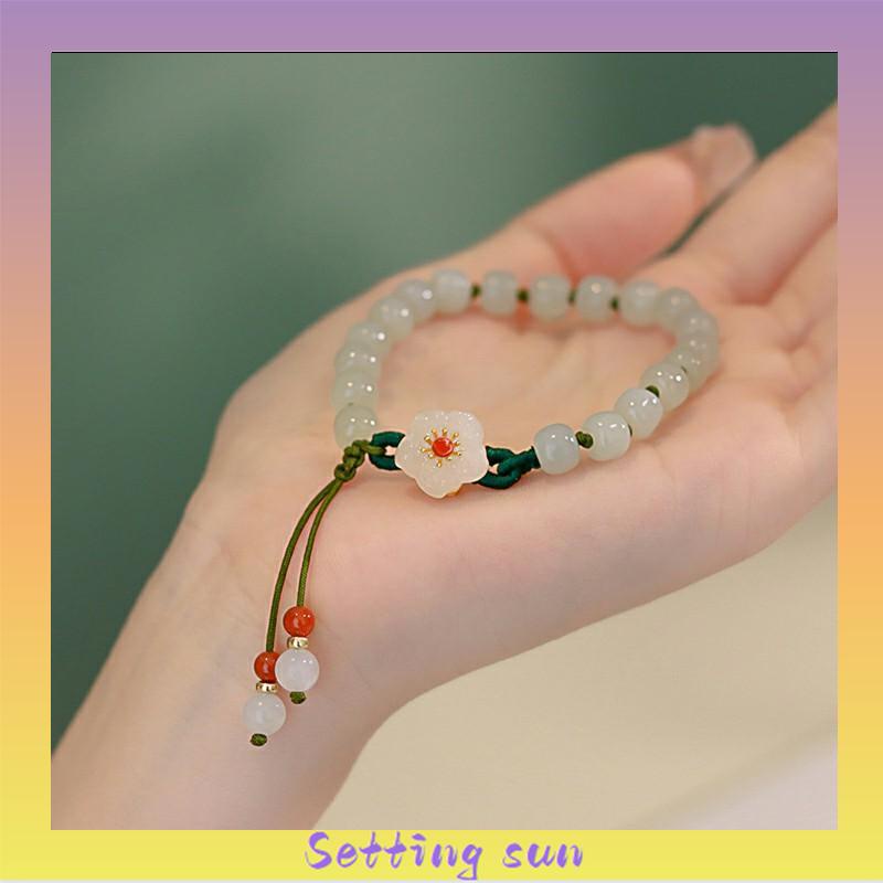 Jade Bead Gelang Kecil Peach Blossom Woven Perempuan Desain Niche Mahasiswa Pacar Hadiah TN