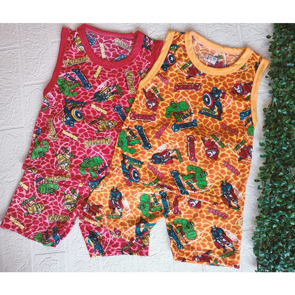 Setelan Anak Singlet Animasi | Laki-Laki Motif Anak Kartun Lucu | Lengan Kutung | B