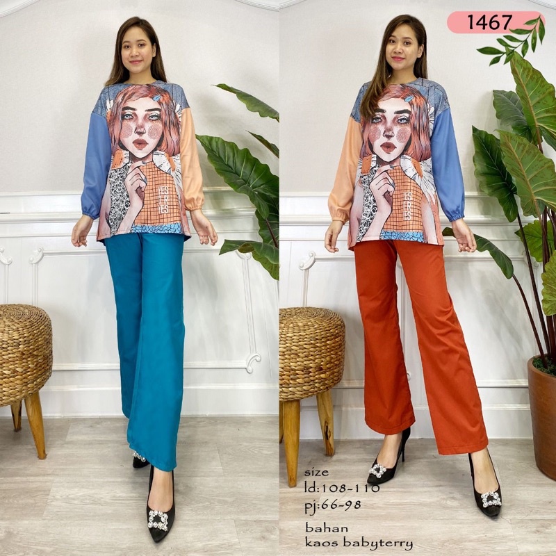 NOOZ One Set Katun Printing Terbaru/Setelan Blouse Celana Panjang Katun/Setelan wanita Dewasa Terbar