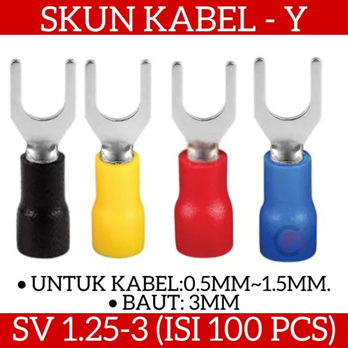 Isi 100 Pcs Skun Y Untuk Kabel 1.5mm Terminal Tipe SV 1.25 - 3