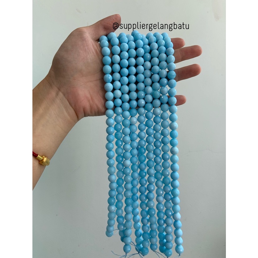 bahan PALE BLUE agate CUTTING 10mm renceng BIRU pastel gelang kalung