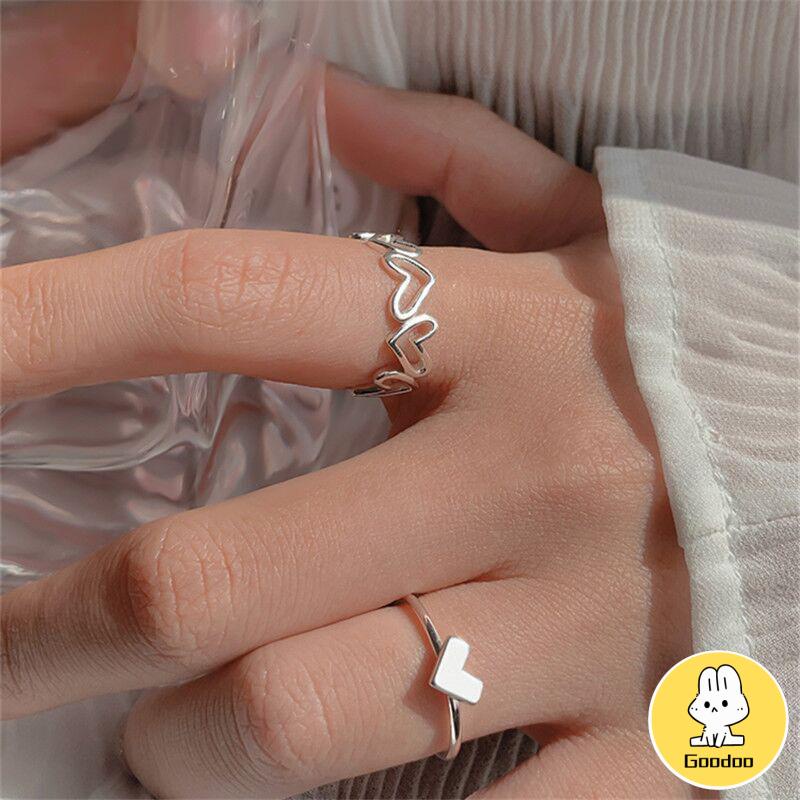 Korea Baru Cinta Cincin Wanita Fashion Kepribadian Cahaya Mewah Desain In Tren Jari Terbuka Lingkaran Dua Potong Aksesoris -Doo
