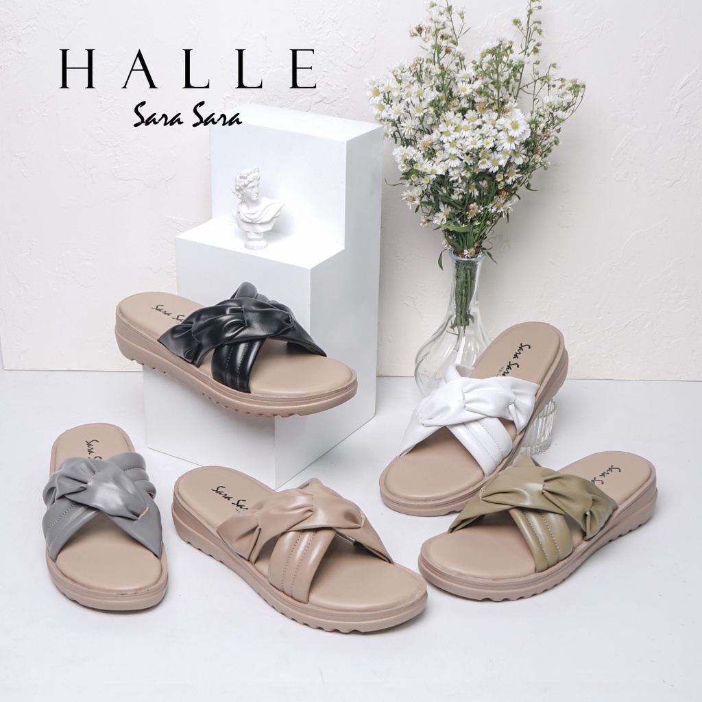 Sara Sara HALLE Sandal wedges wanita casual sendal cewek ban dua kulit kekinian