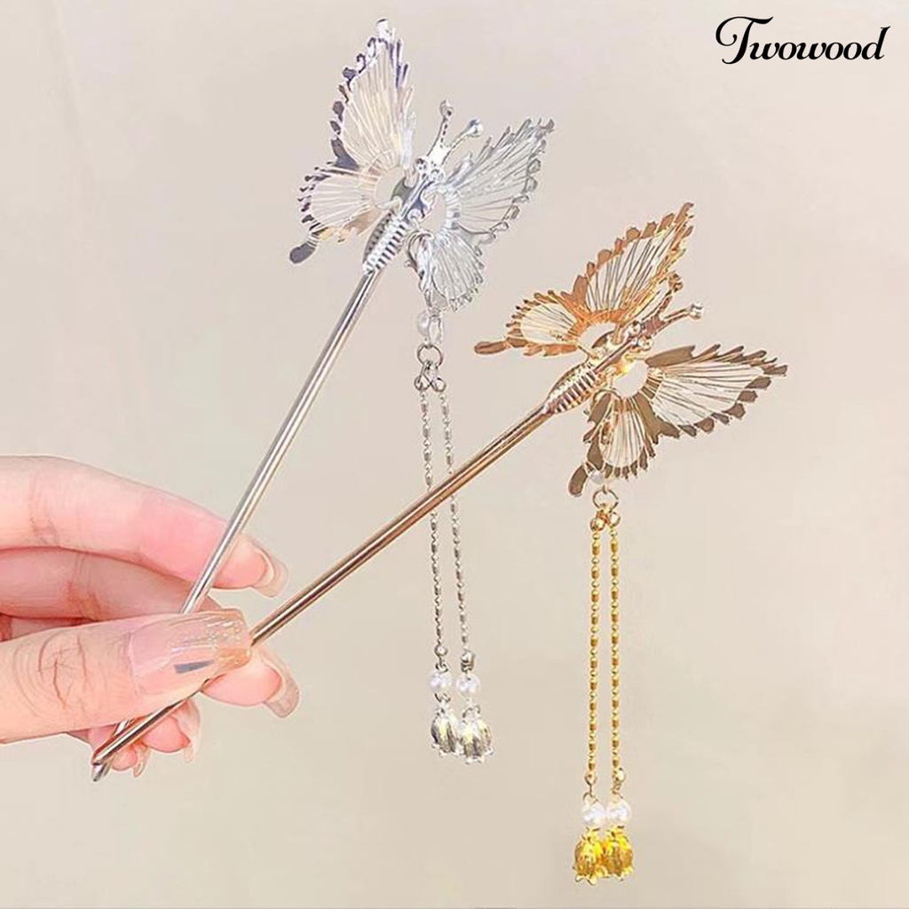 Jepit Rambut Bentuk Kupu-Kupu Aksen Mutiara Imitasi Gaya China Vintage Untuk Wanita