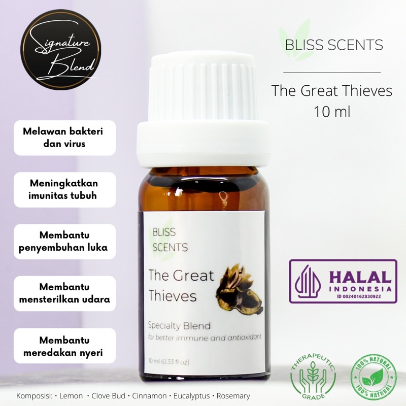 BLISS SCENTS TGT (The Great Thieves) Essential Oil Blend Aromatherapy 100% Murni Therapeutic Grade Aromaterapi