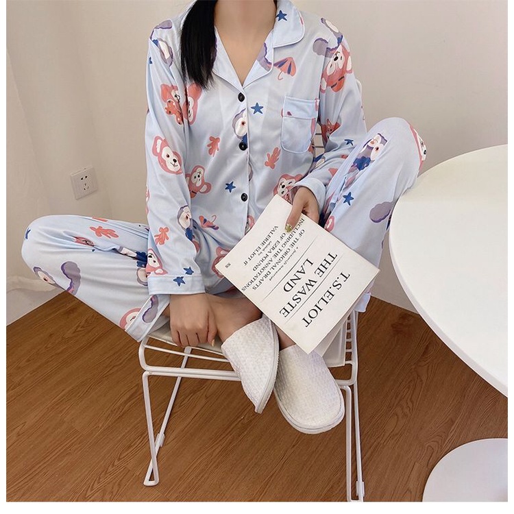 GROSIRTAS TG1537 Baju Tidur Wanita Lengan Panjang Motif Kartun Import