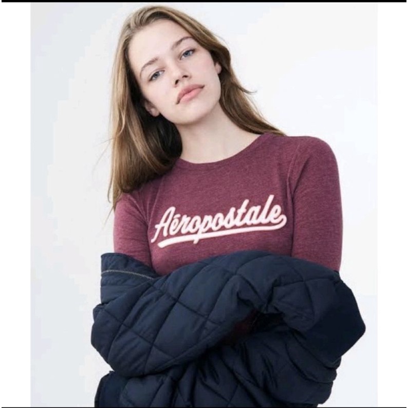 Aeropostale Thermal Long Sleeve Baju Casual Kaos Wanita Lengan Panjang Bahan Tebal