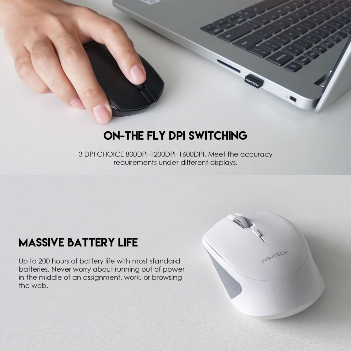 Fantech Wireless Bluetooth Mouse W190 Dual Mode Free Baterai