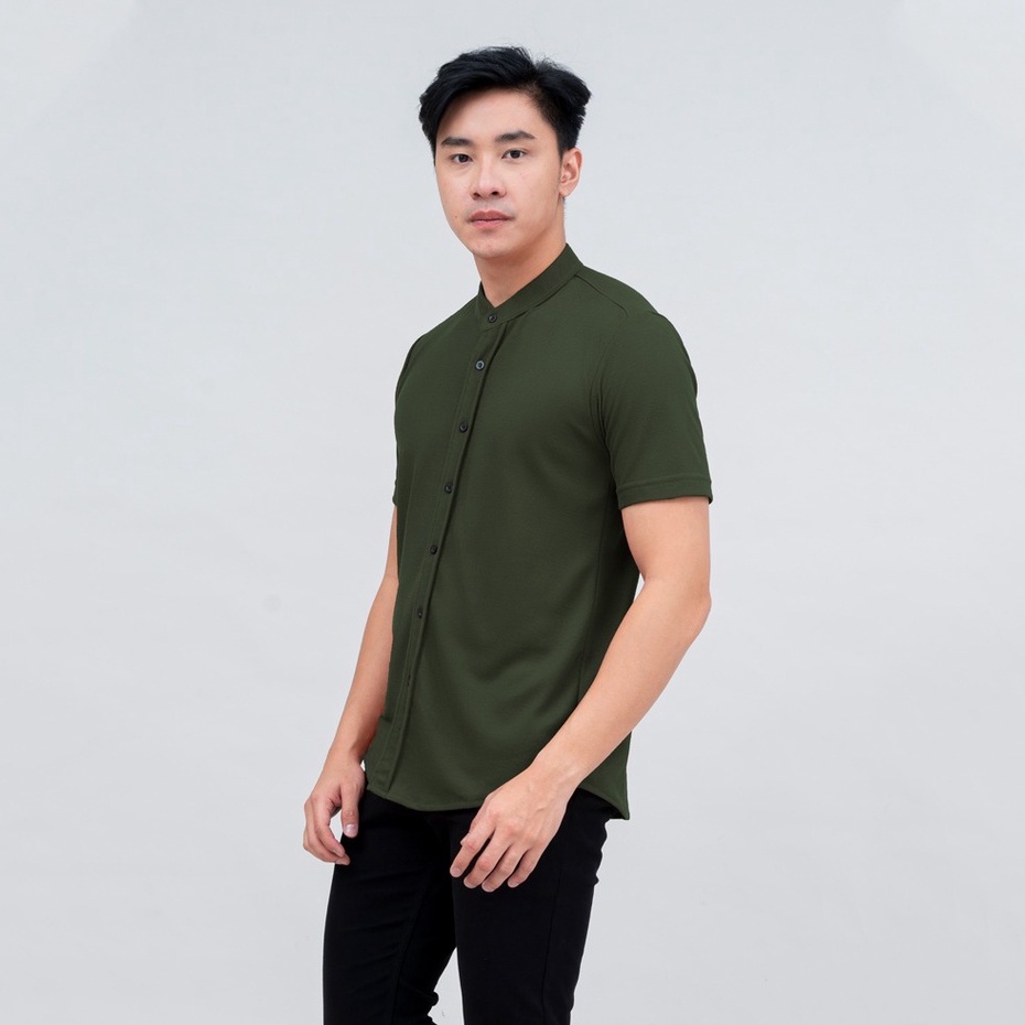 BROGUY Kemeja Pria Lengan Pendek Kerah Sanghai Casual Polos Slimfit Size M - XXL