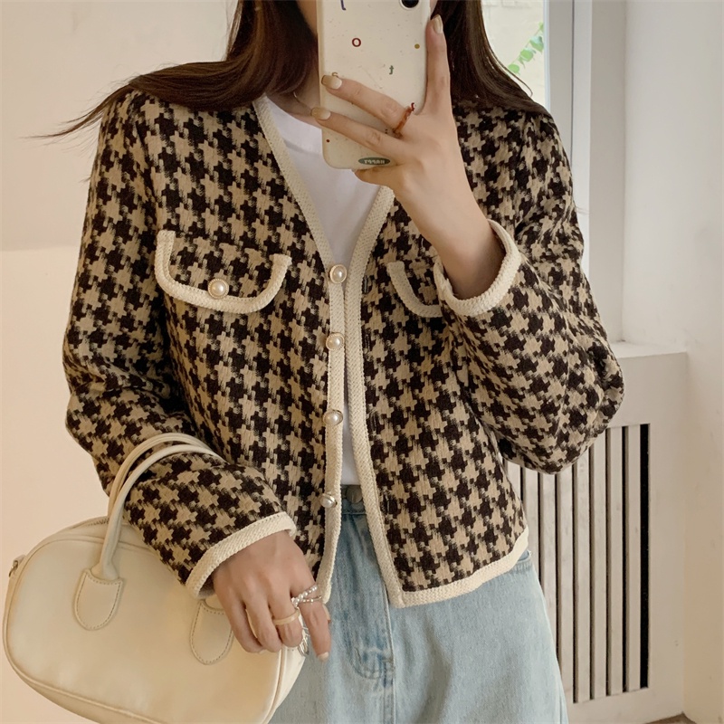 Jacket Lengan Panjang Korean Style Jaket Wanita Terbaru Outer Crop Kotak-kotak