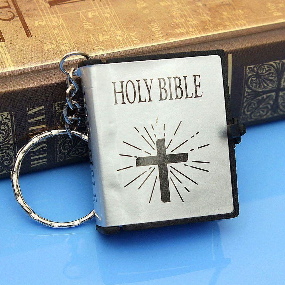 Needway Hadiah Kitab Suci Gold/Silver/Black Cross The Old Testament Book Yesus Miniatur Kristen Kertas Gantungan Kunci