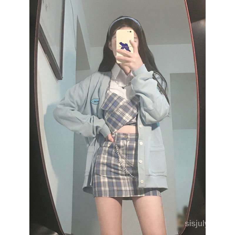 [✅BISA COD] #Sisjuly# [Setelan tiga potong] Desain sense niche rompi + kemeja lengan panjang + rok ramping pingg