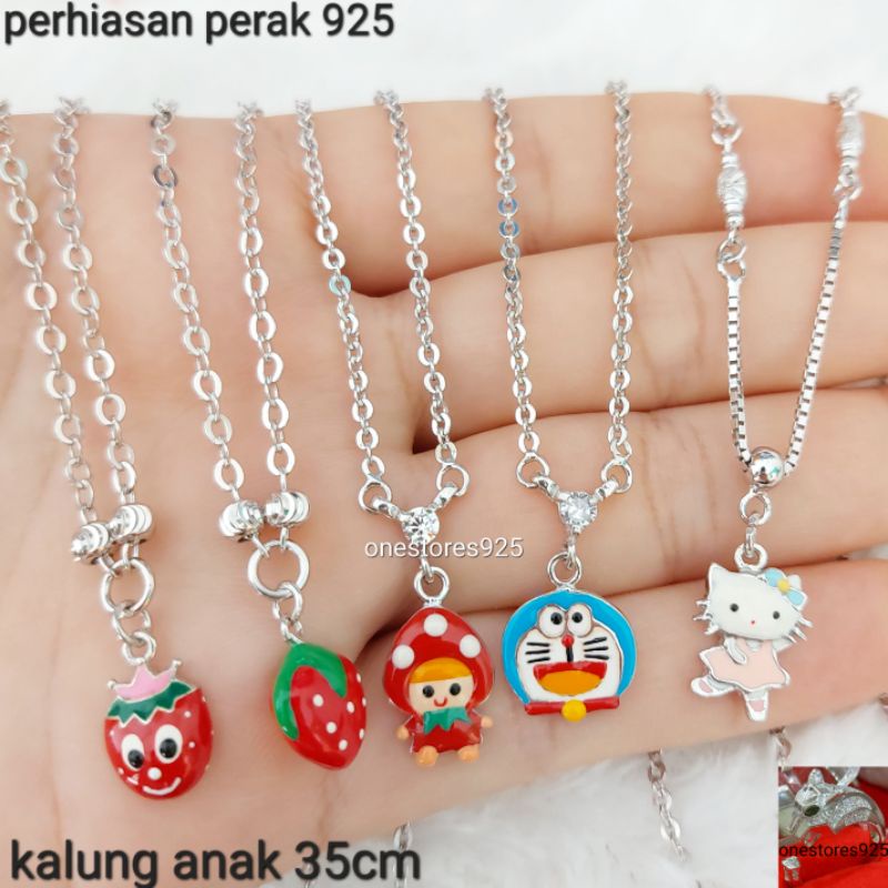 Kalung Hello Kitty Anak Perak Asli 925 Lapis Emas Putih