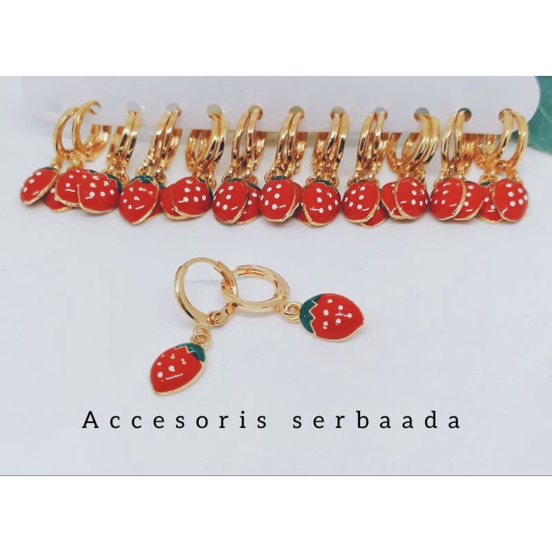 Anting Anak  Motif Strawberry Lapis Emas 18K