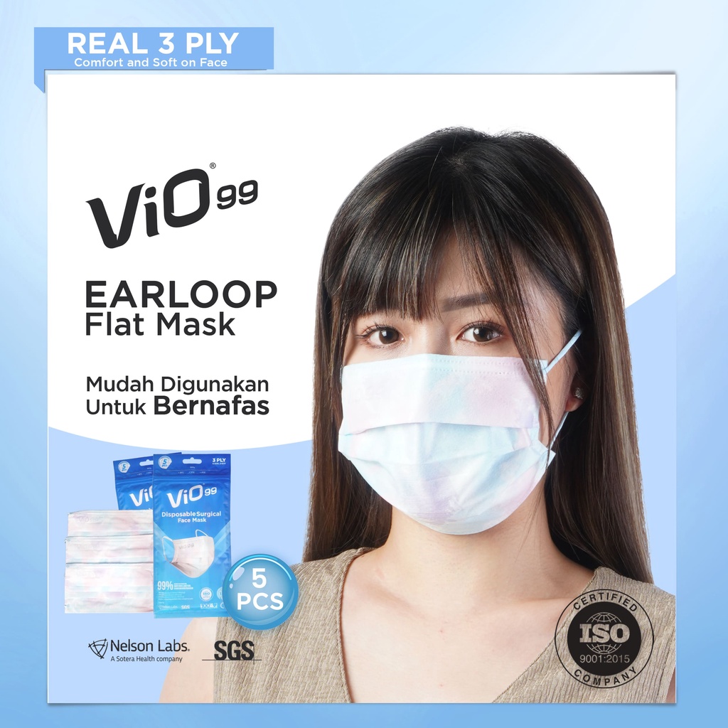 Vio Mask '5S 3 Ply Earloop Cloud - Masker Medis Earloop Vio 99 Cloud Edition Perpack Isi 5pcs Tie Die