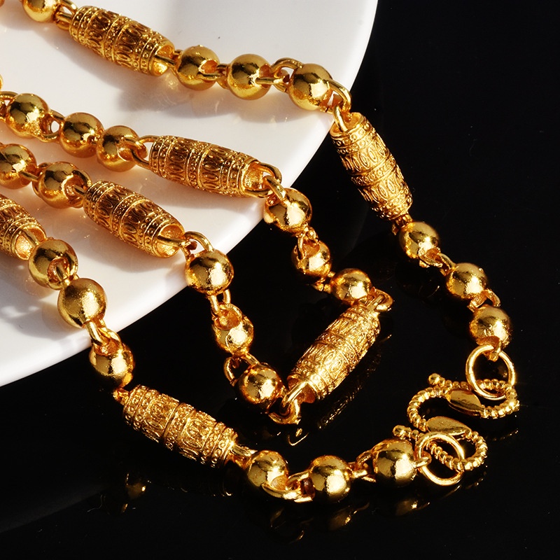 Goldkingdom Perhiasan Fashion Emas Asli Kadar 375 Bangkok Aksesoris Ready Stock Mendominasi Transfer Beads Kalung Roda Doa Pria Berlapis Emas Kalung999