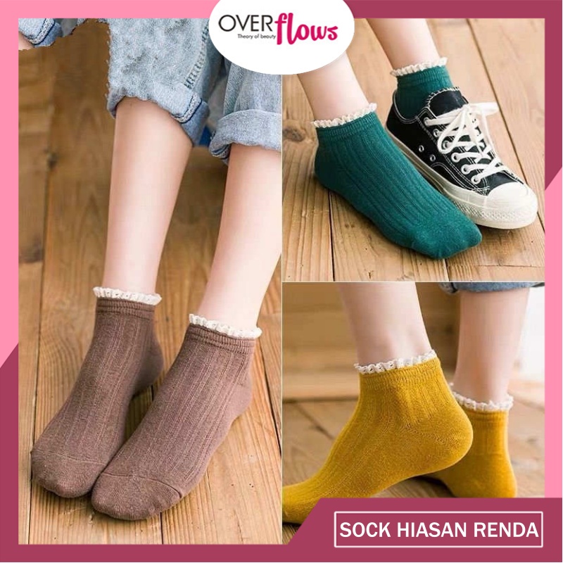 OVERFLOWS.ID Kaos Kaki Wanita Motif Renda lucu Ala Korea Kaos Kaki Ankle Sock Pendek Mata Kaki