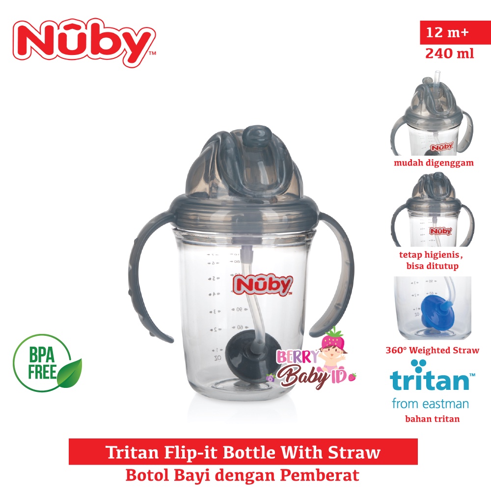 Nuby Tritan Flip It Bottle With Straw Botol Sedotan Bayi Training Cup Berry Mart
