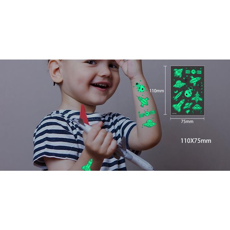 Stiker Tato Desain Roket Luar Angkasa Luminous Anti Air Untuk Anak