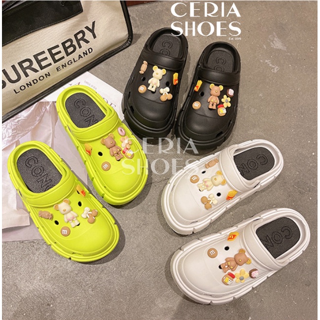 EVA Ringan Sandal Slop Wanita Import Clog Slip On Bangkok Rubber Spons Super Soft Anti Slip Empuk Accesoris Jibbitz Bear Slipper Summer 908-2