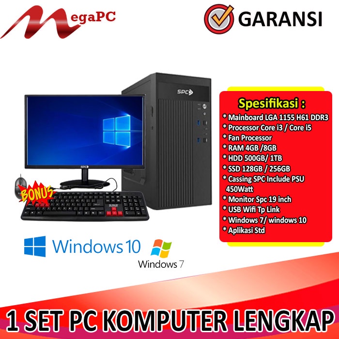 1 Set Pc Komputer Rakitan Lengkap Plus Monitor 19 inch