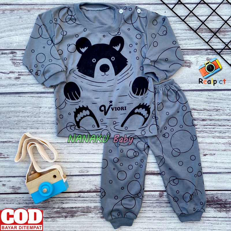 Setelan Baju Bayi Piyama Bayi Lengan Panjang Motif Wolf Usia 3-12 Bulan - Ana Baby