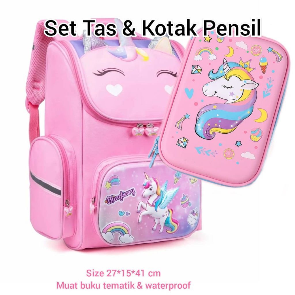 Tas Sekolah Anak Perempuan TK SD Bahan PREMIUM WATERPROOF TAS ORIGINAL Tas Blingberry Original Tas Blingberry Unicorn Timbul Lucu Ransel Anak