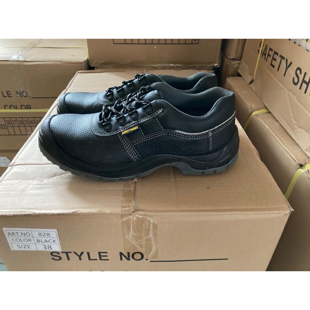 Sepatu Safety Shoes Pria Steel Toe Ujung Besi Low Cut Hitam Abu