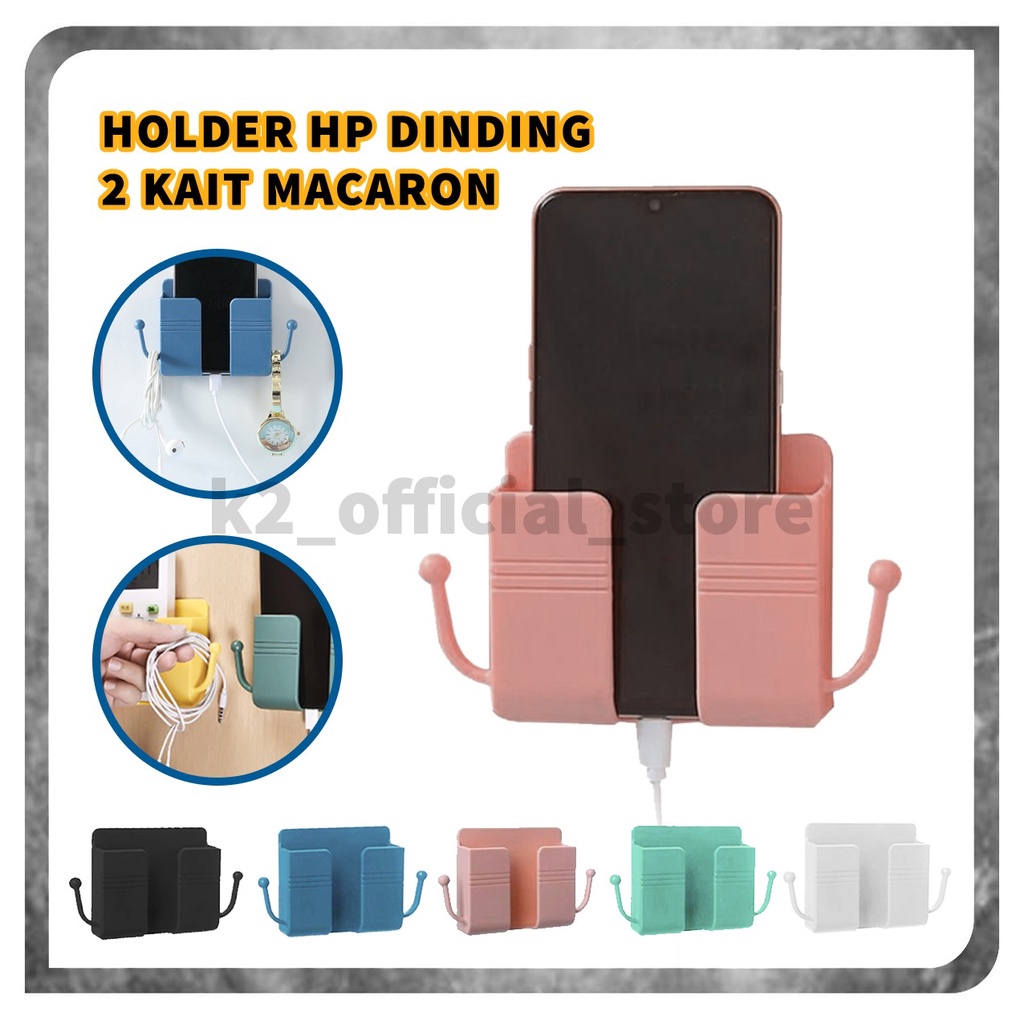 Holder dinding HP 2 KAIT MACARON gantungan HOOK kunci multifungsi / Holder Dinding Charger Handphone [fs]