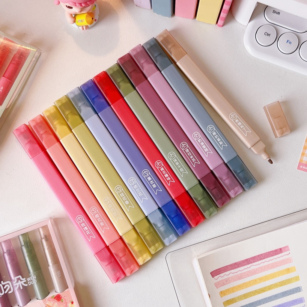 1 Pak/Pack/Kotak Stabilo Warna wani buku penanda Double Head Bundar Kotak Lurus Highlighter Warna Biru Merah Kuning Pink Hijau Original