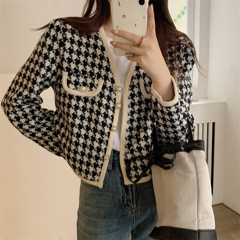 Jacket Lengan Panjang Korean Style Jaket Wanita Terbaru Outer Crop Kotak-kotak