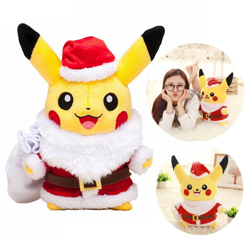 Pikachu Topi Mantel Pokemon Santa Claus Natal Plush Stuffed Xmas Hadiah Boneka